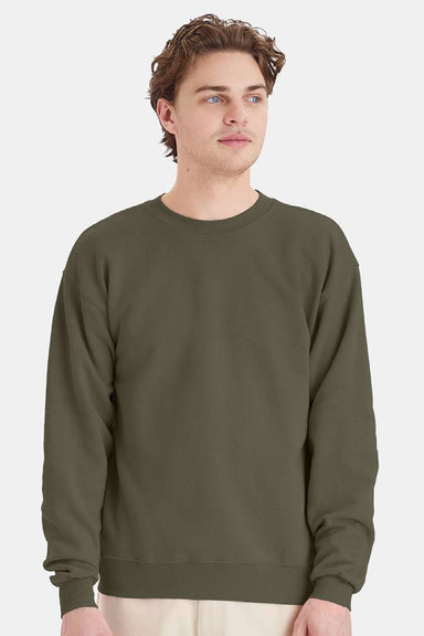 Hanes P160 Mens EcoSmart Print Pro XP Pill Resistant Fleece Crewneck Sweatshirt Fatigue Green Model Front