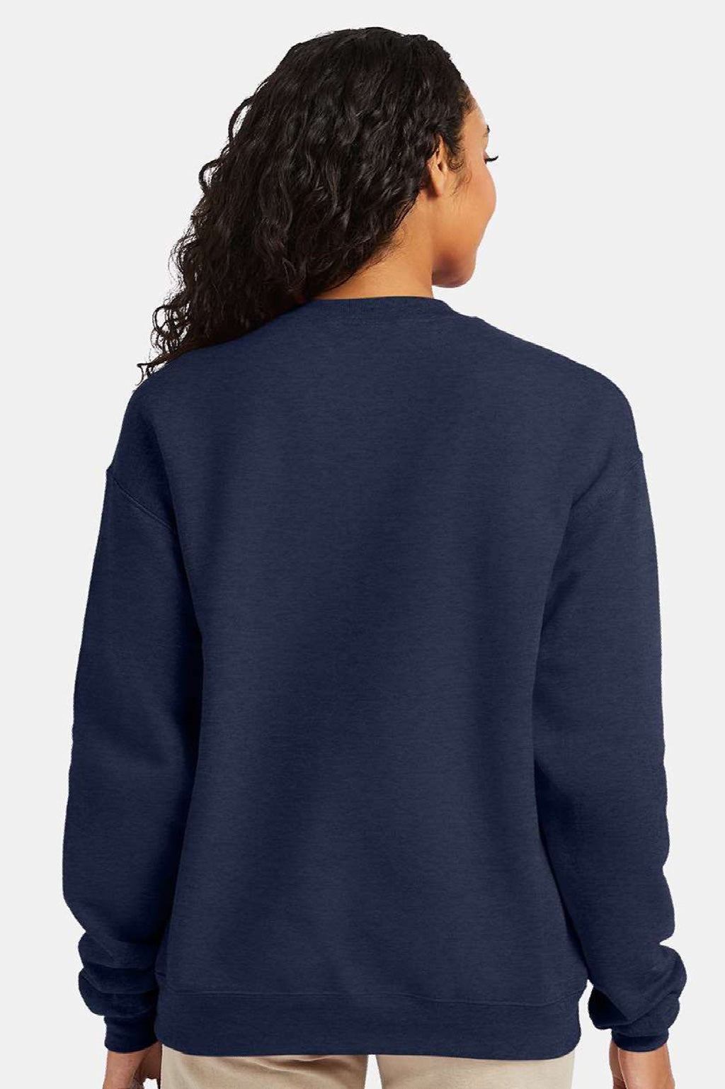 Hanes P160 Mens EcoSmart Print Pro XP Pill Resistant Fleece Crewneck Sweatshirt Heather Navy Blue Model Back