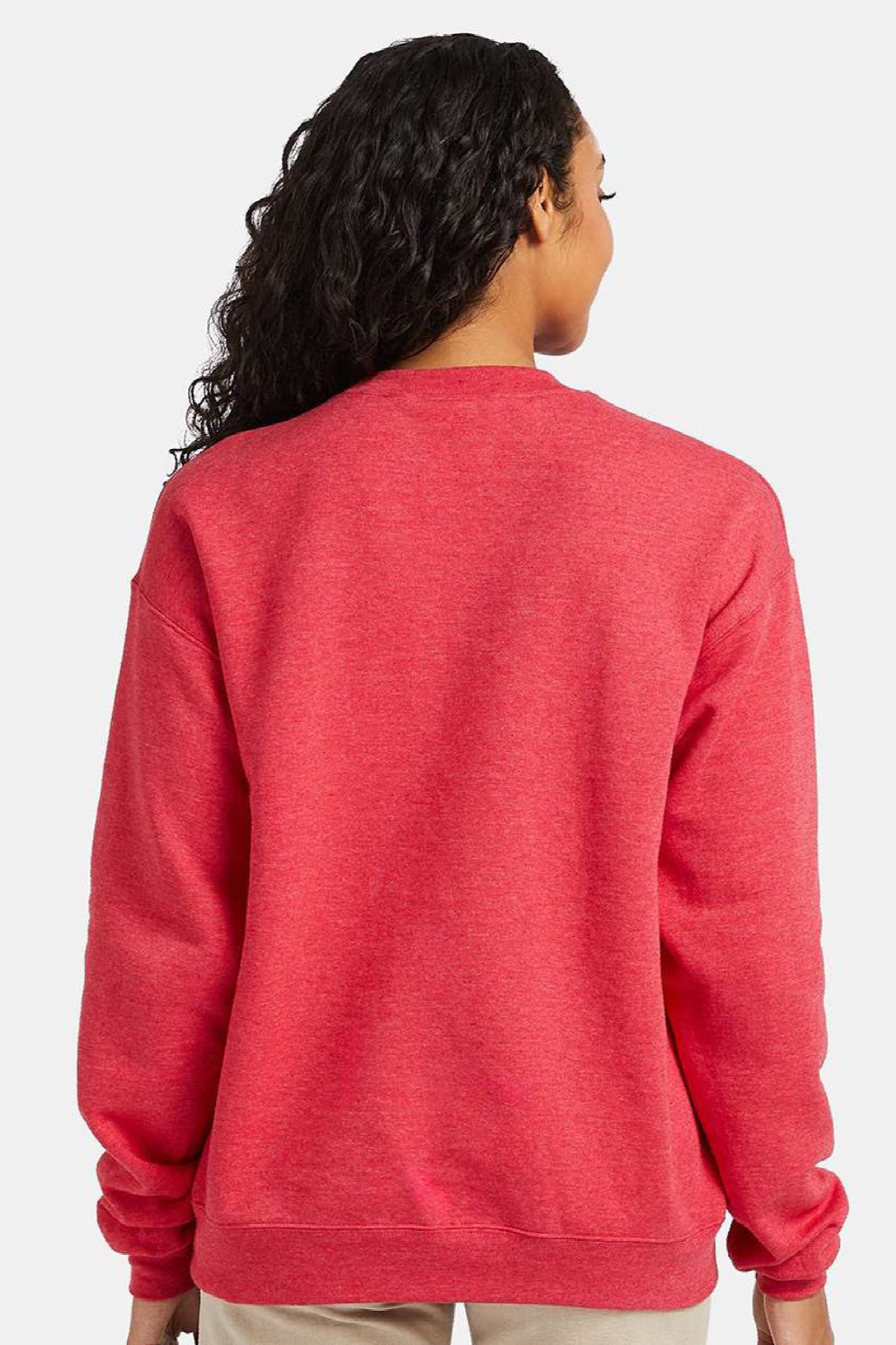 Hanes P160 Mens EcoSmart Print Pro XP Pill Resistant Fleece Crewneck Sweatshirt Heather Red Model Back