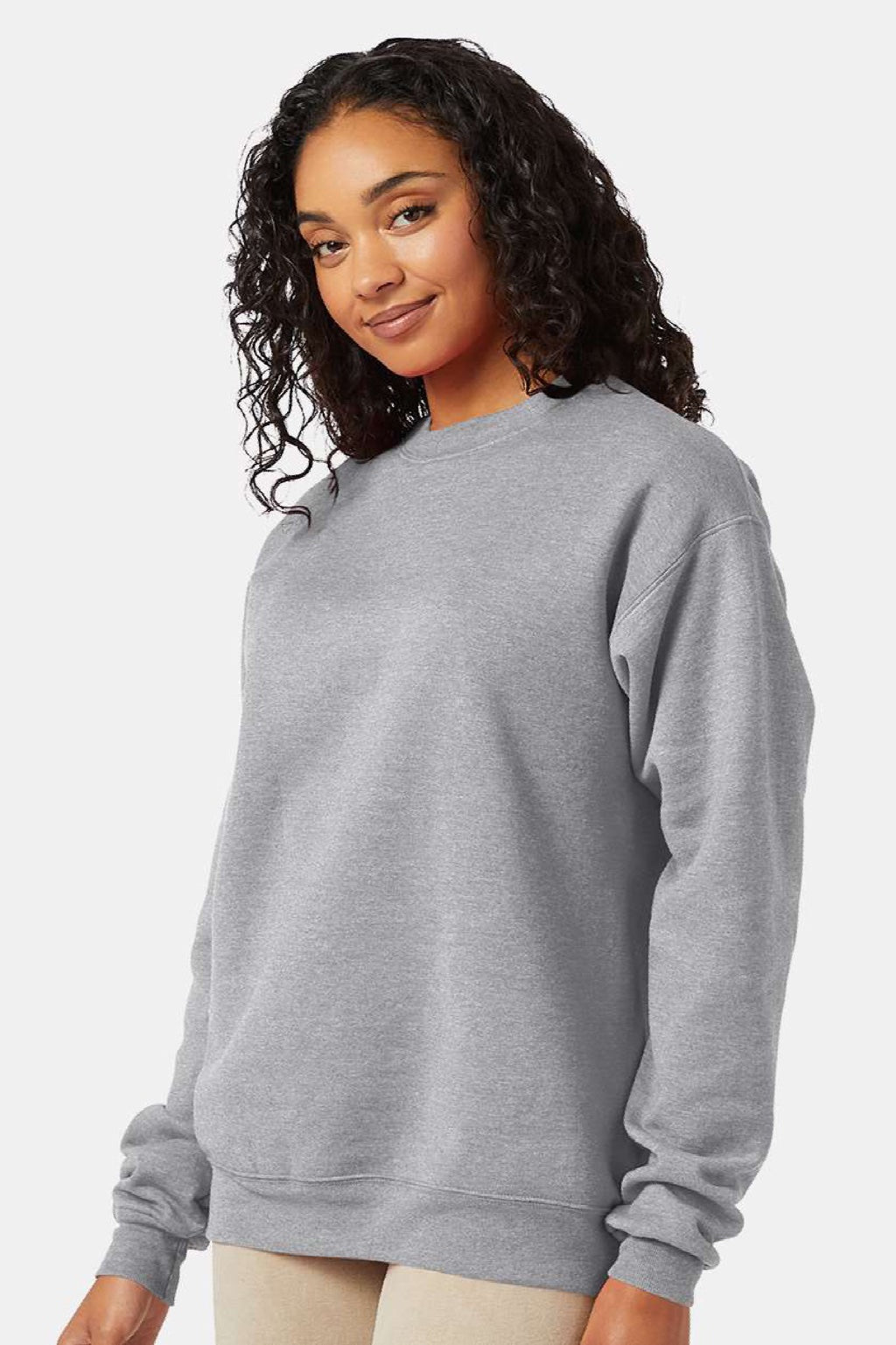 Hanes P160 Mens EcoSmart Print Pro XP Pill Resistant Fleece Crewneck Sweatshirt Light Steel Grey Model Side