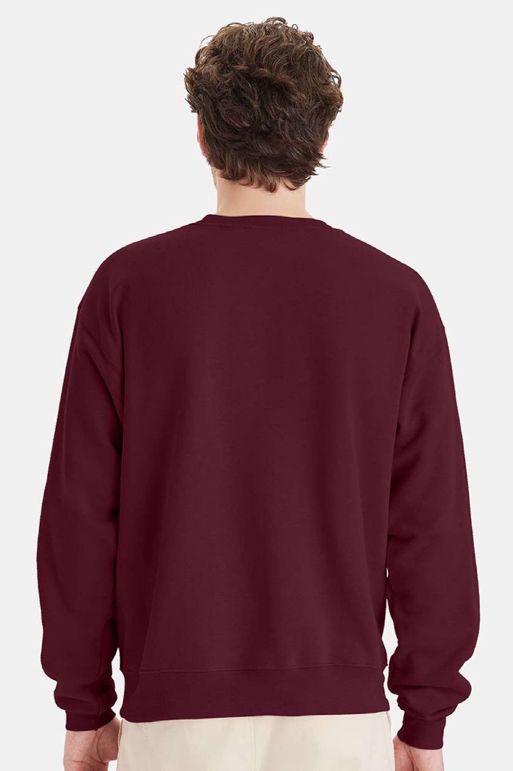 Hanes P160 Mens EcoSmart Print Pro XP Pill Resistant Fleece Crewneck Sweatshirt Maroon Model Back
