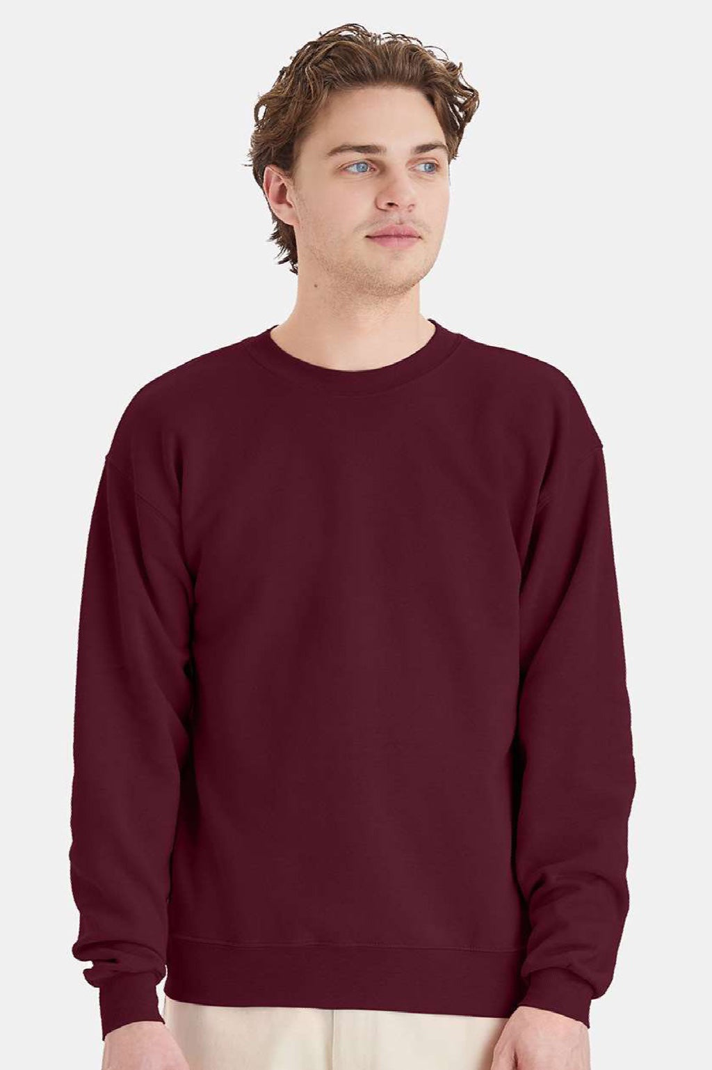 Hanes P160 Mens EcoSmart Print Pro XP Pill Resistant Fleece Crewneck Sweatshirt Maroon Model Front