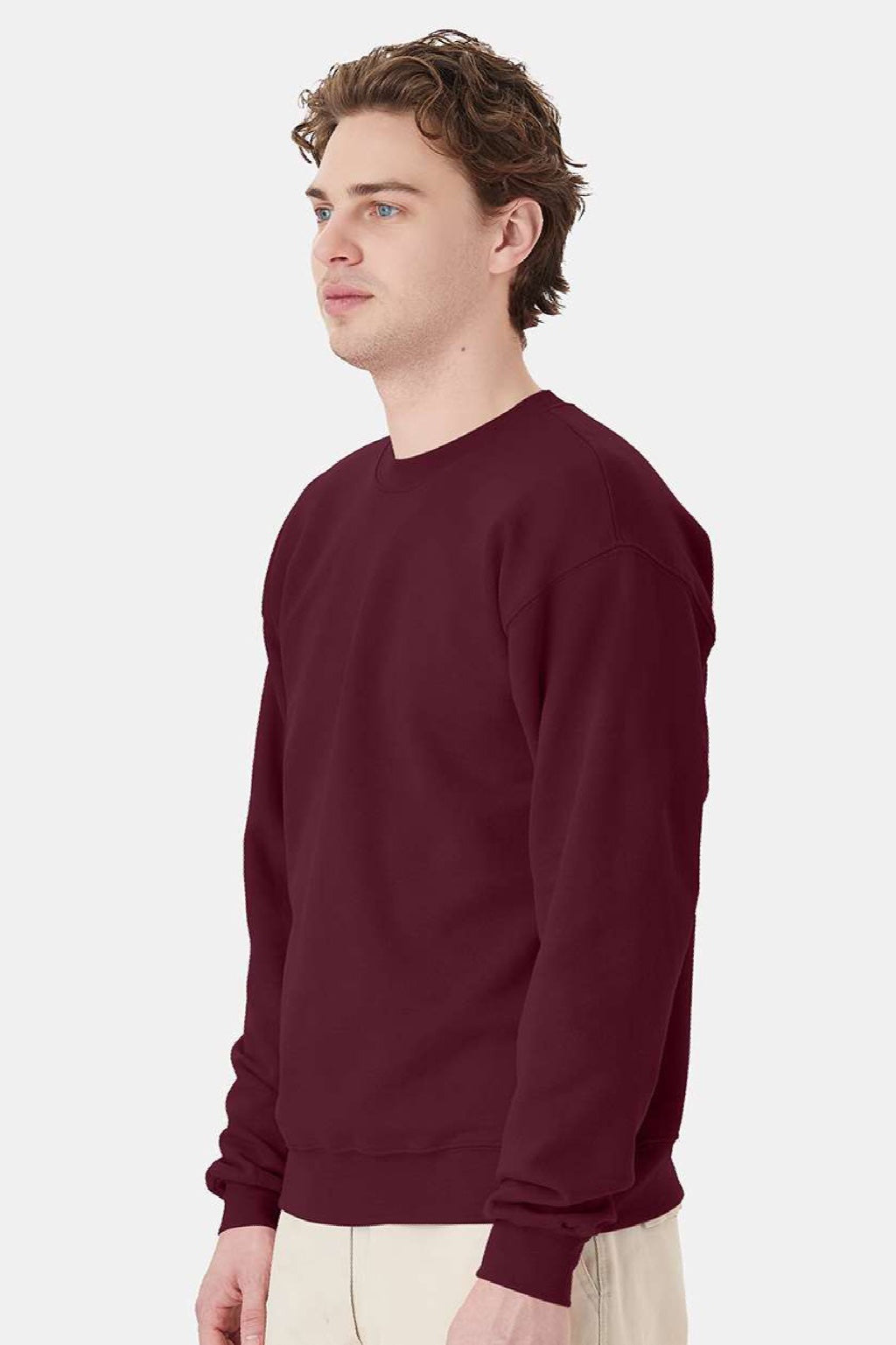Hanes P160 Mens EcoSmart Print Pro XP Pill Resistant Fleece Crewneck Sweatshirt Maroon Model Side