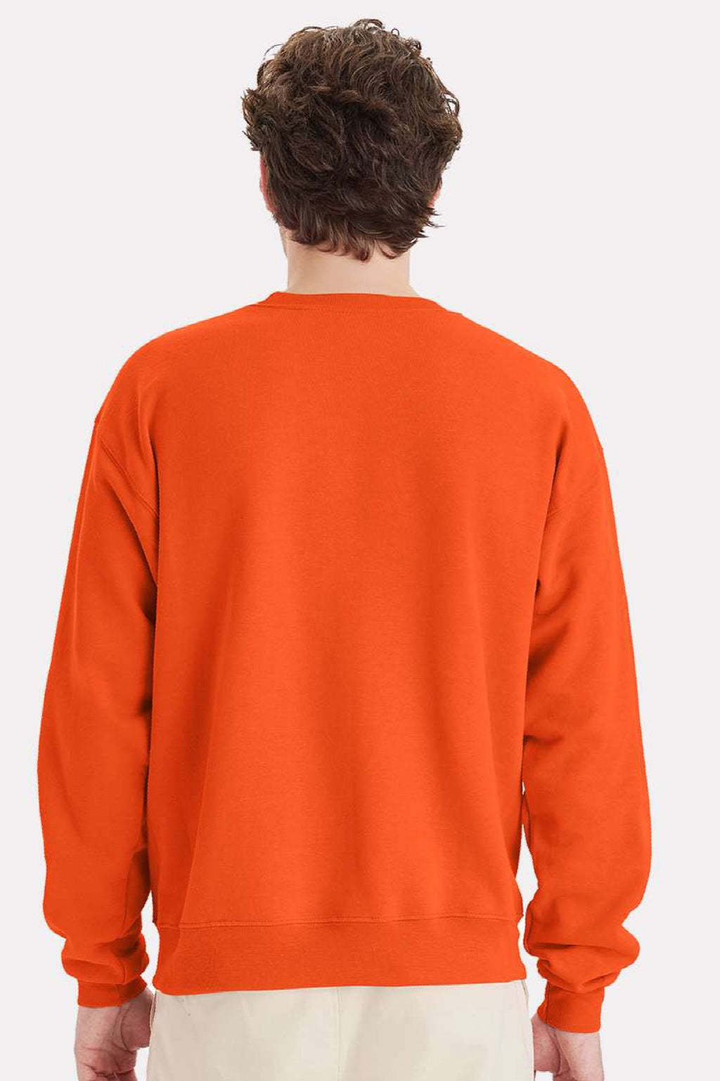 Hanes P160 Mens EcoSmart Print Pro XP Pill Resistant Fleece Crewneck Sweatshirt Orange Model Back