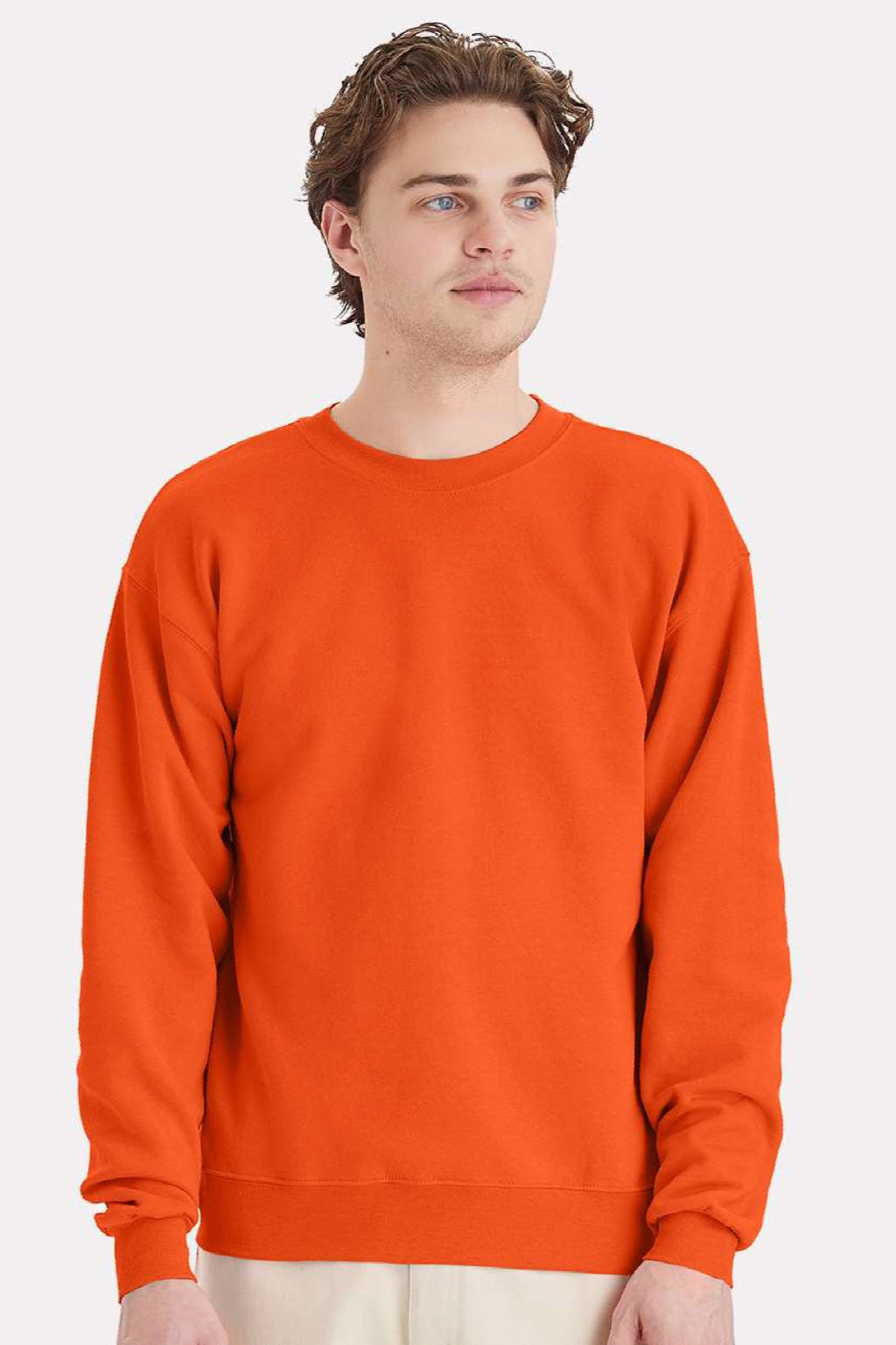 Hanes P160 Mens EcoSmart Print Pro XP Pill Resistant Fleece Crewneck Sweatshirt Orange Model Front