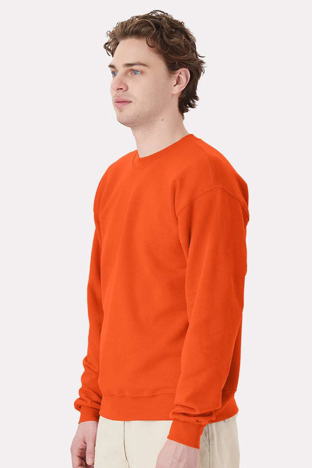 Hanes P160 Mens EcoSmart Print Pro XP Pill Resistant Fleece Crewneck Sweatshirt Orange Model Side