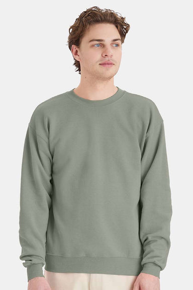 Hanes P160 Mens EcoSmart Print Pro XP Pill Resistant Fleece Crewneck Sweatshirt Stonewashed Green Model Front