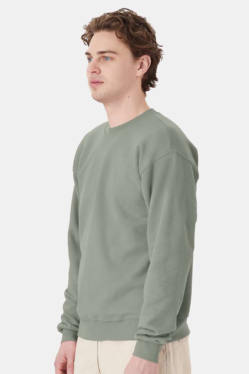 Hanes P160 Mens EcoSmart Print Pro XP Pill Resistant Fleece Crewneck Sweatshirt Stonewashed Green Model Side