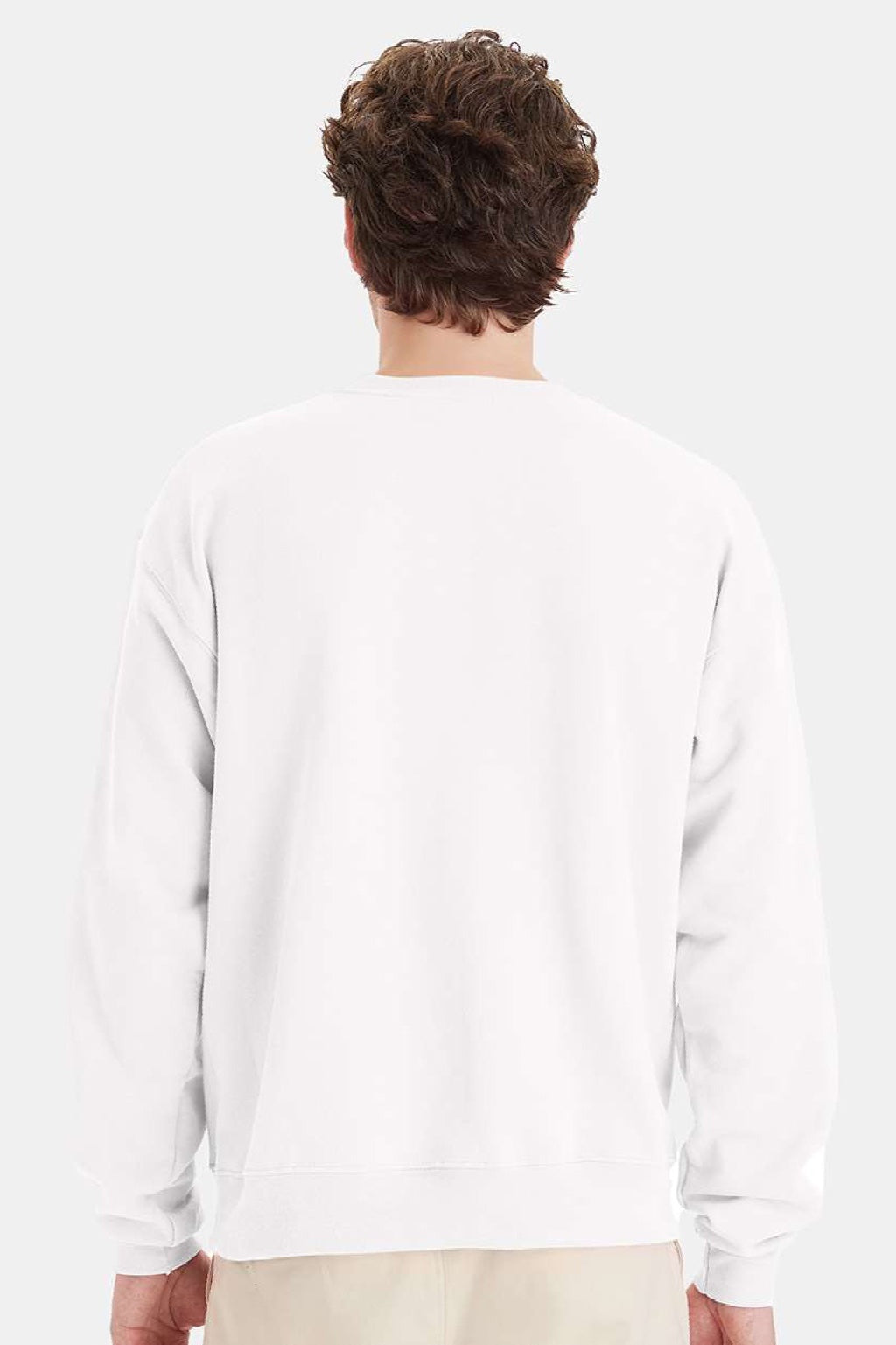 Hanes P160 Mens EcoSmart Print Pro XP Pill Resistant Fleece Crewneck Sweatshirt White Model Back