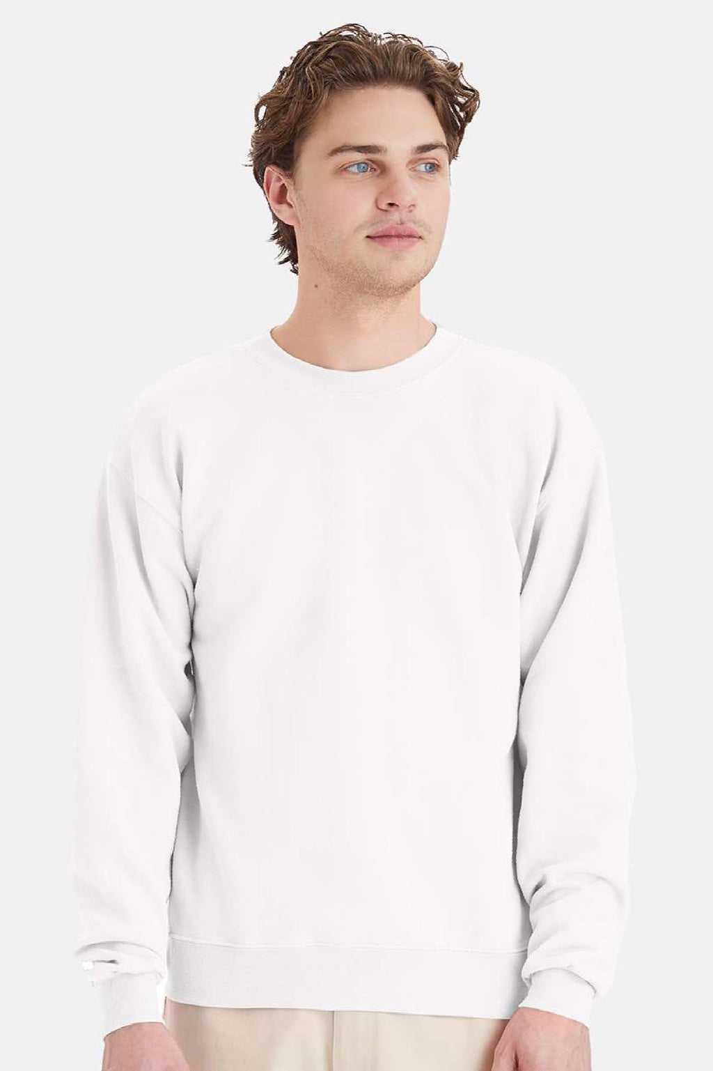 Hanes P160 Mens EcoSmart Print Pro XP Pill Resistant Fleece Crewneck Sweatshirt White Model Front