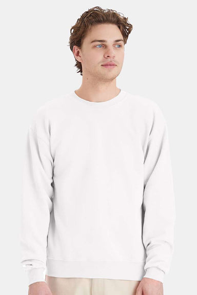 Hanes P160 Mens EcoSmart Print Pro XP Pill Resistant Fleece Crewneck Sweatshirt White Model Front