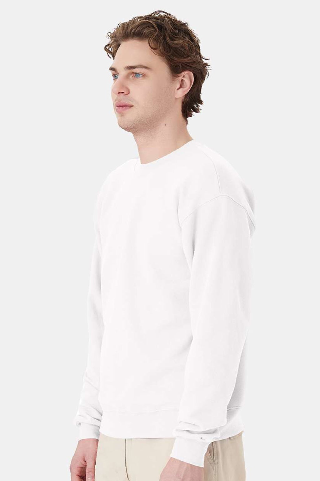 Hanes P160 Mens EcoSmart Print Pro XP Pill Resistant Fleece Crewneck Sweatshirt White Model Side