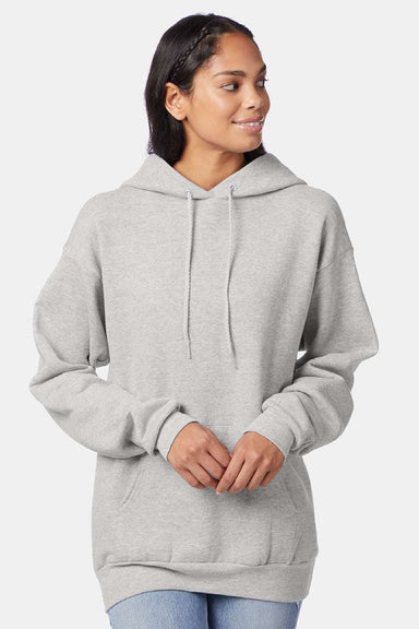 Hanes P170 Mens EcoSmart Print Pro XP Pill Resistant Hooded Sweatshirt Hoodie w/ Pouch Pocket Ash Grey Model Front