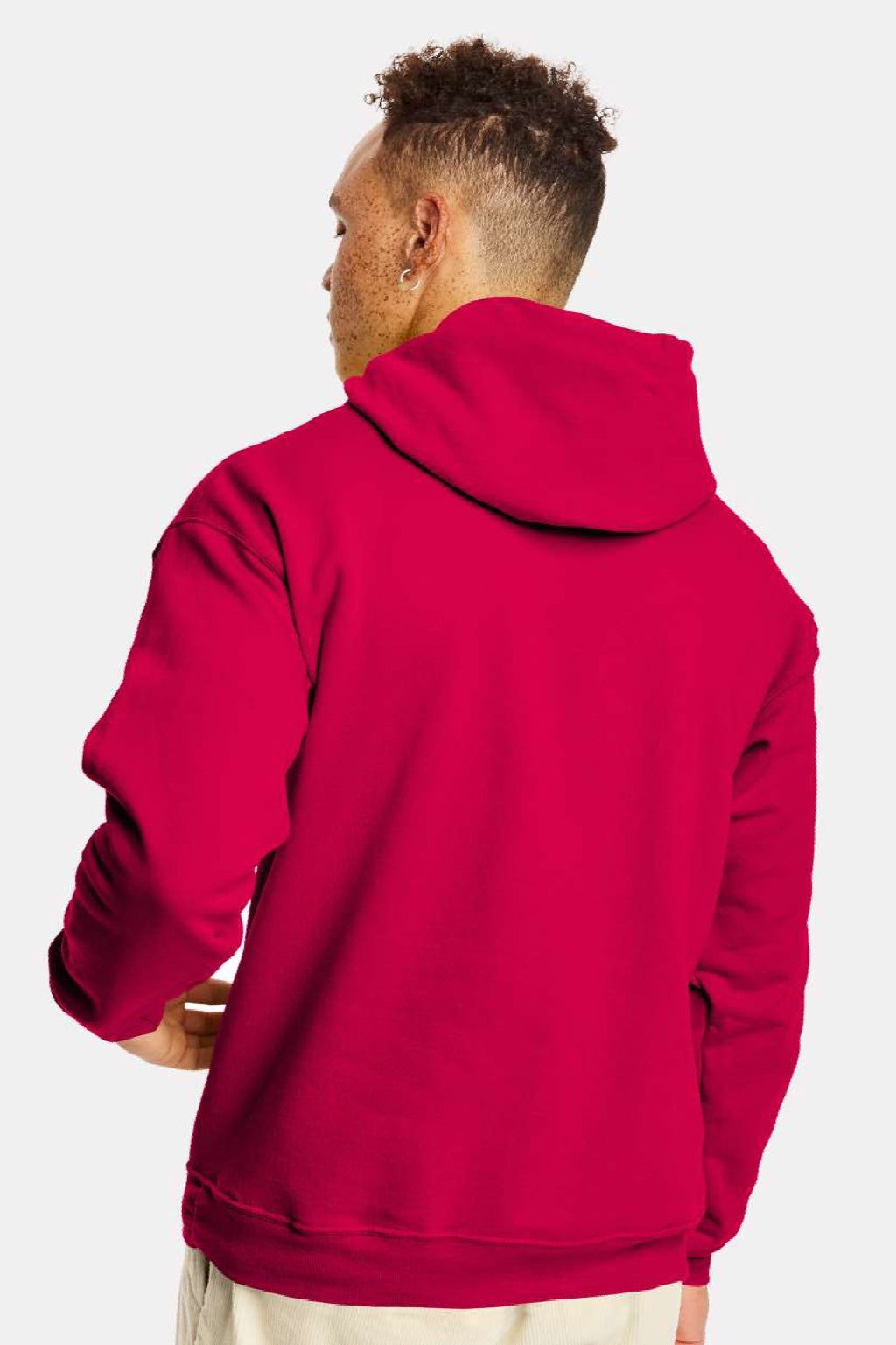 Hanes P170 Mens EcoSmart Print Pro XP Pill Resistant Hooded Sweatshirt Hoodie w/ Pouch Pocket Athletic Crimson Red Model Back