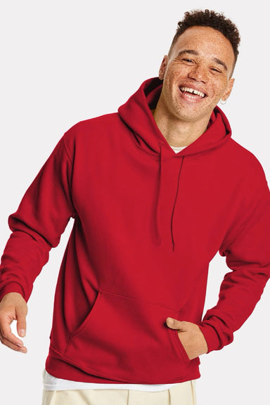 Hanes P170 Mens EcoSmart Print Pro XP Pill Resistant Hooded Sweatshirt Hoodie w/ Pouch Pocket Athletic Crimson Red Model Front