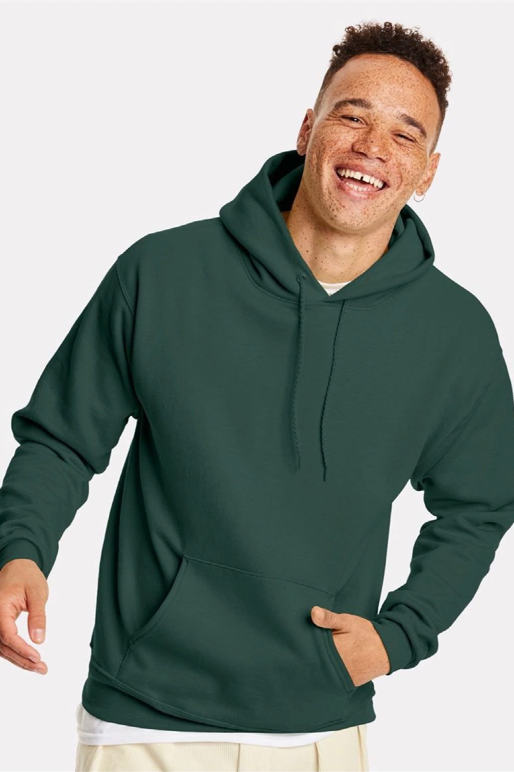 Hanes P170 Mens EcoSmart Print Pro XP Pill Resistant Hooded Sweatshirt Hoodie w/ Pouch Pocket Athletic Dark Green Model Front