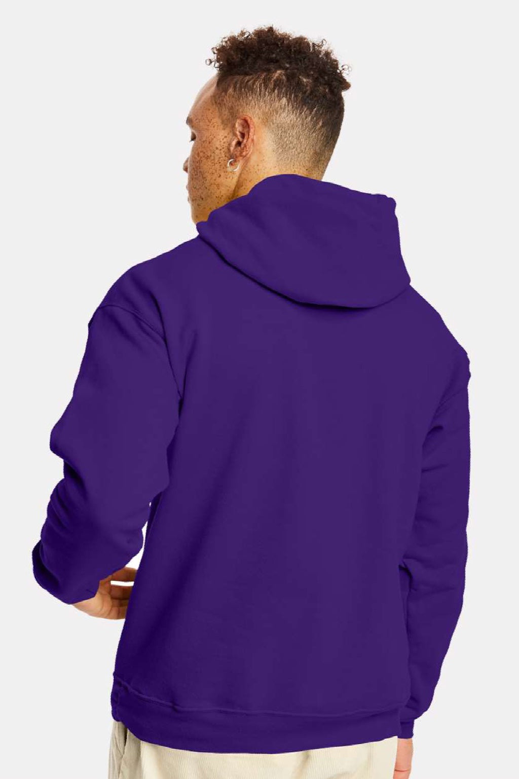 Hanes P170 Mens EcoSmart Print Pro XP Pill Resistant Hooded Sweatshirt Hoodie w/ Pouch Pocket Athletic Purple Model Back
