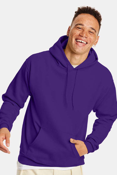 Hanes P170 Mens EcoSmart Print Pro XP Pill Resistant Hooded Sweatshirt Hoodie w/ Pouch Pocket Athletic Purple Model Front