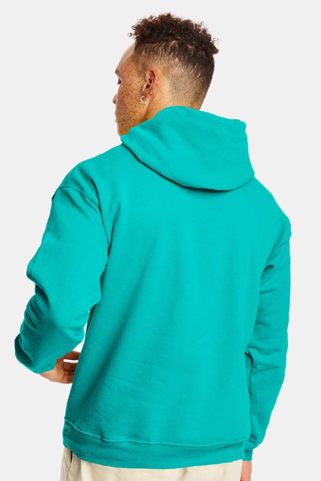 Hanes P170 Mens EcoSmart Print Pro XP Pill Resistant Hooded Sweatshirt Hoodie w/ Pouch Pocket Athletic Teal Green Model Back