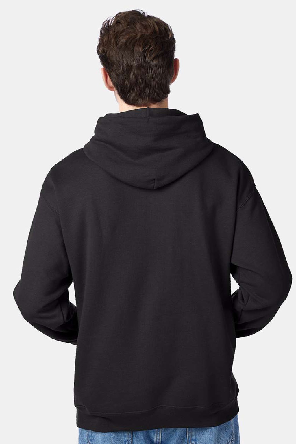 Hanes P170 Mens EcoSmart Print Pro XP Pill Resistant Hooded Sweatshirt Hoodie w/ Pouch Pocket Black Model Back