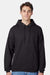 Hanes P170 Mens EcoSmart Print Pro XP Pill Resistant Hooded Sweatshirt Hoodie w/ Pouch Pocket Black Model Front