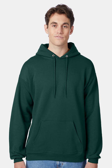 Hanes P170 Mens EcoSmart Print Pro XP Pill Resistant Hooded Sweatshirt Hoodie w/ Pouch Pocket Deep Forest Green Model Front
