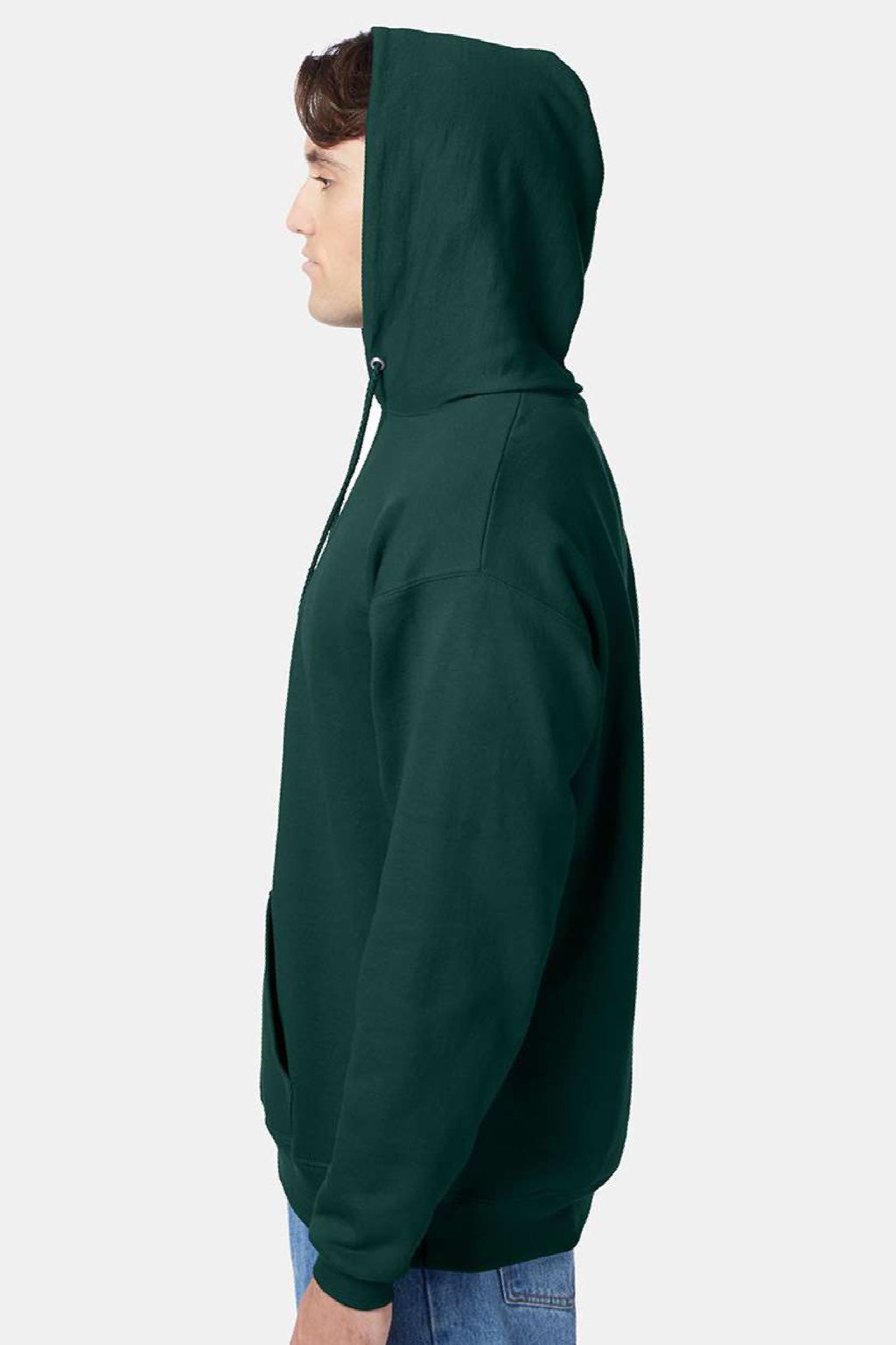 Hanes P170 Mens EcoSmart Print Pro XP Pill Resistant Hooded Sweatshirt Hoodie w/ Pouch Pocket Deep Forest Green Model Side