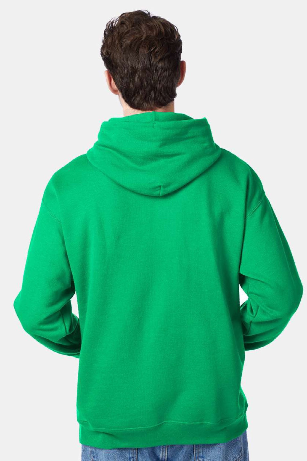 Hanes P170 Mens EcoSmart Print Pro XP Pill Resistant Hooded Sweatshirt Hoodie w/ Pouch Pocket Kelly Green Model Back