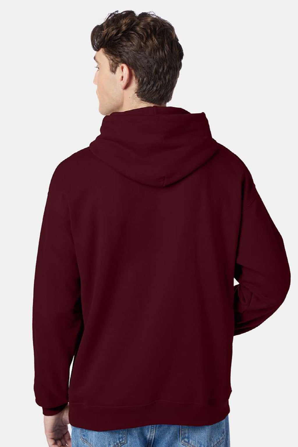 Hanes P170 Mens EcoSmart Print Pro XP Pill Resistant Hooded Sweatshirt Hoodie w/ Pouch Pocket Maroon Model Back