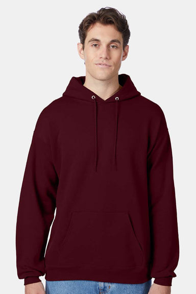 Hanes P170 Mens EcoSmart Print Pro XP Pill Resistant Hooded Sweatshirt Hoodie w/ Pouch Pocket Maroon Model Front