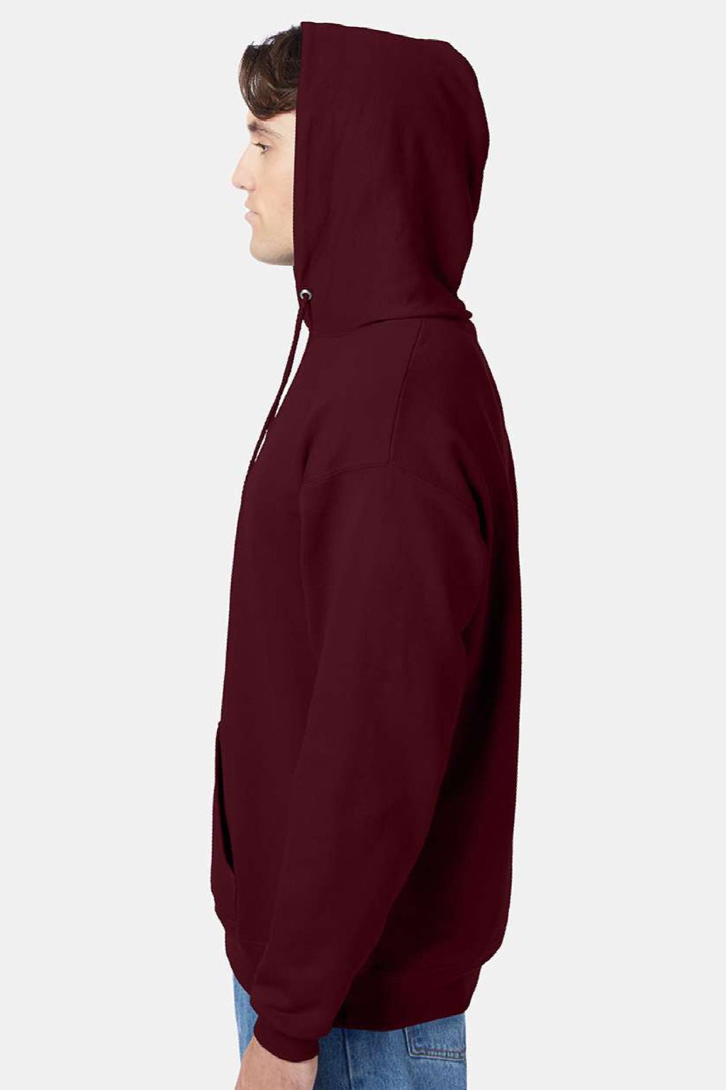 Hanes P170 Mens EcoSmart Print Pro XP Pill Resistant Hooded Sweatshirt Hoodie w/ Pouch Pocket Maroon Model Side