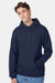 Hanes P170 Mens EcoSmart Print Pro XP Pill Resistant Hooded Sweatshirt Hoodie w/ Pouch Pocket Navy Blue Model Front