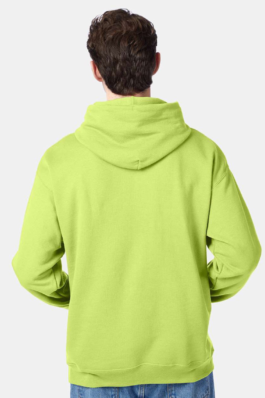 Hanes P170 Mens EcoSmart Print Pro XP Pill Resistant Hooded Sweatshirt Hoodie w/ Pouch Pocket Safety Green Model Back