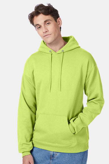 Hanes P170 Mens EcoSmart Print Pro XP Pill Resistant Hooded Sweatshirt Hoodie w/ Pouch Pocket Safety Green Model Front