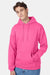 Hanes P170 Mens EcoSmart Print Pro XP Pill Resistant Hooded Sweatshirt Hoodie w/ Pouch Pocket Safety Pink Model Front