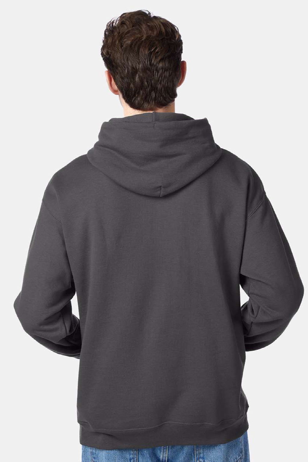 Hanes P170 Mens EcoSmart Print Pro XP Pill Resistant Hooded Sweatshirt Hoodie w/ Pouch Pocket Smoke Grey Model Back