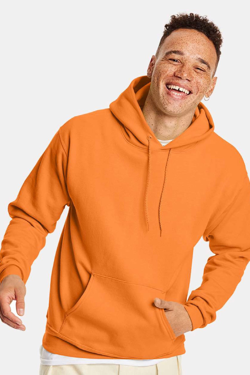 Hanes P170 Mens EcoSmart Print Pro XP Pill Resistant Hooded Sweatshirt Hoodie w/ Pouch Pocket Tennessee Orange Model Front