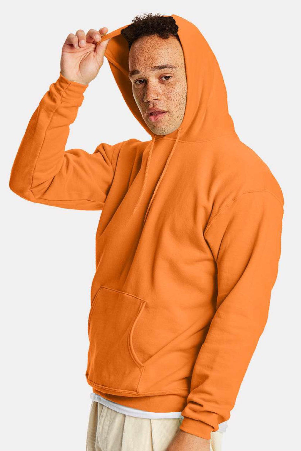 Hanes P170 Mens EcoSmart Print Pro XP Pill Resistant Hooded Sweatshirt Hoodie w/ Pouch Pocket Tennessee Orange Model Side