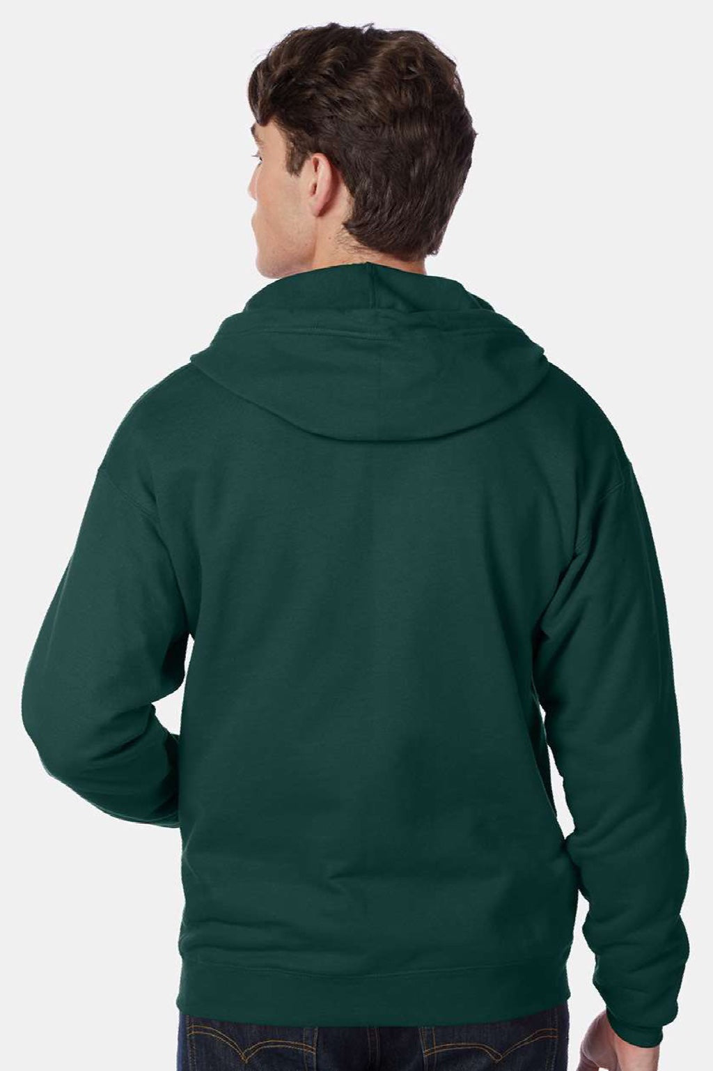 Hanes P180 Mens EcoSmart Print Pro XP Pill Resistant Full Zip Hooded Sweatshirt Hoodie w/ Pockets Deep Forest Green Model Back