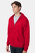 Hanes P180 Mens EcoSmart Print Pro XP Pill Resistant Full Zip Hooded Sweatshirt Hoodie w/ Pockets Deep Red Model Side