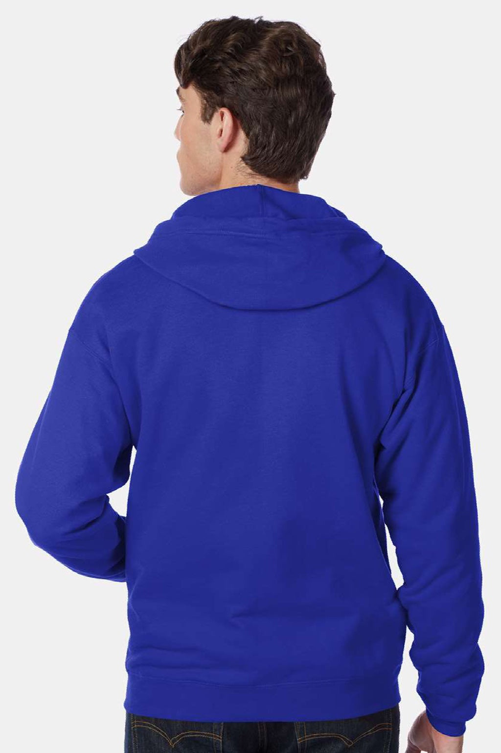 Hanes P180 Mens EcoSmart Print Pro XP Pill Resistant Full Zip Hooded Sweatshirt Hoodie w/ Pockets Deep Royal Blue Model Back