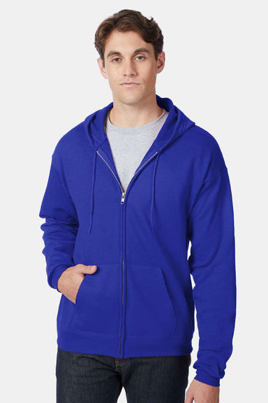 Hanes P180 Mens EcoSmart Print Pro XP Pill Resistant Full Zip Hooded Sweatshirt Hoodie w/ Pockets Deep Royal Blue Model Front
