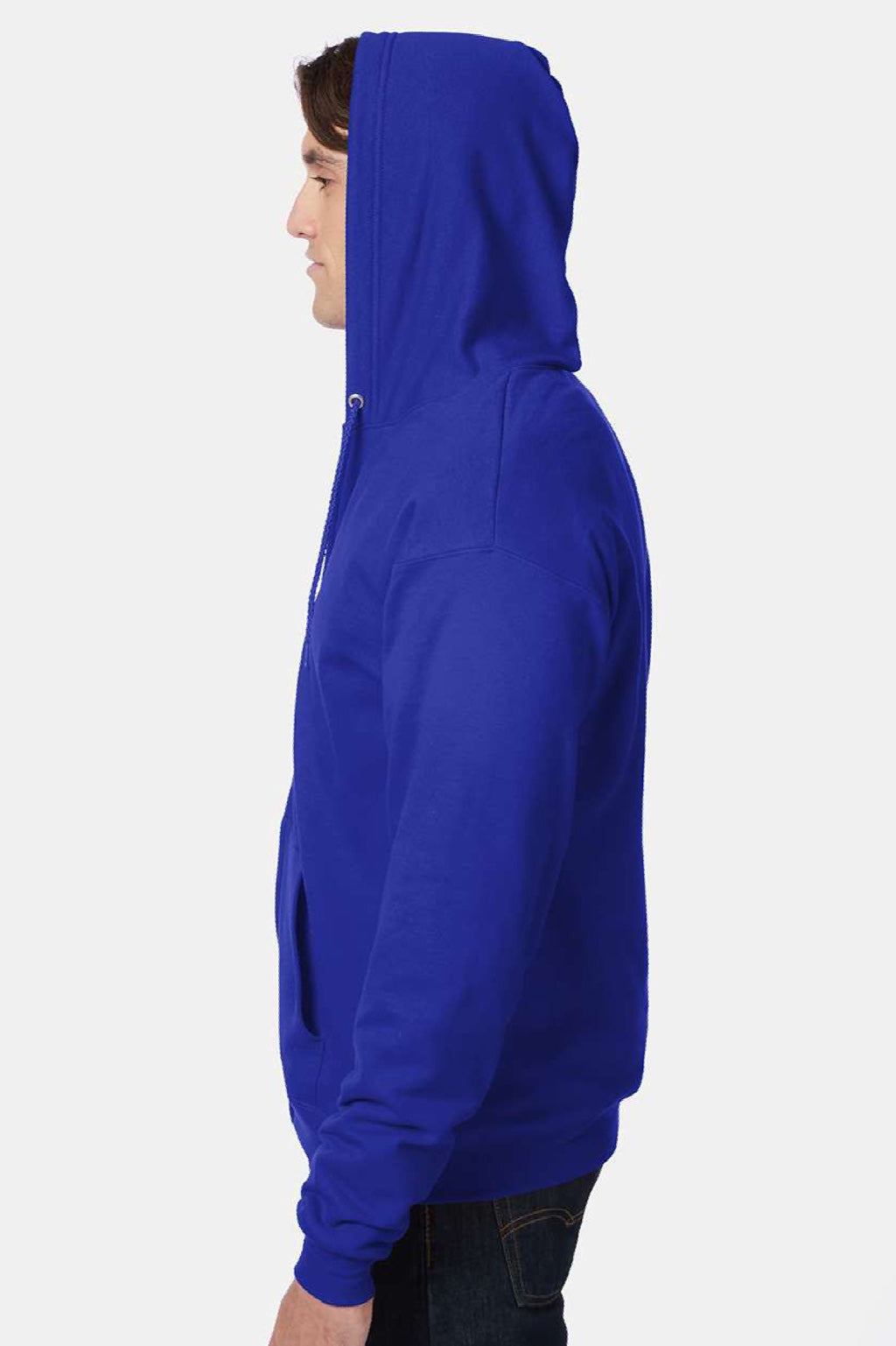 Hanes P180 Mens EcoSmart Print Pro XP Pill Resistant Full Zip Hooded Sweatshirt Hoodie w/ Pockets Deep Royal Blue Model Side