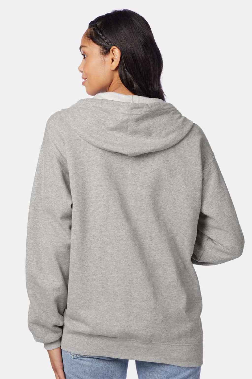 Hanes P180 Mens EcoSmart Print Pro XP Pill Resistant Full Zip Hooded Sweatshirt Hoodie w/ Pockets Light Steel Grey Model Back