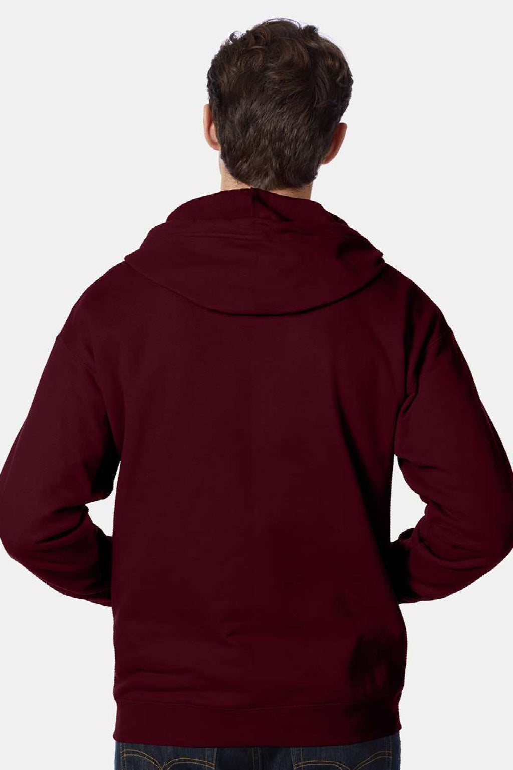 Hanes P180 Mens EcoSmart Print Pro XP Pill Resistant Full Zip Hooded Sweatshirt Hoodie w/ Pockets Maroon Model Back