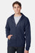 Hanes P180 Mens EcoSmart Print Pro XP Pill Resistant Full Zip Hooded Sweatshirt Hoodie w/ Pockets Navy Blue Model Front