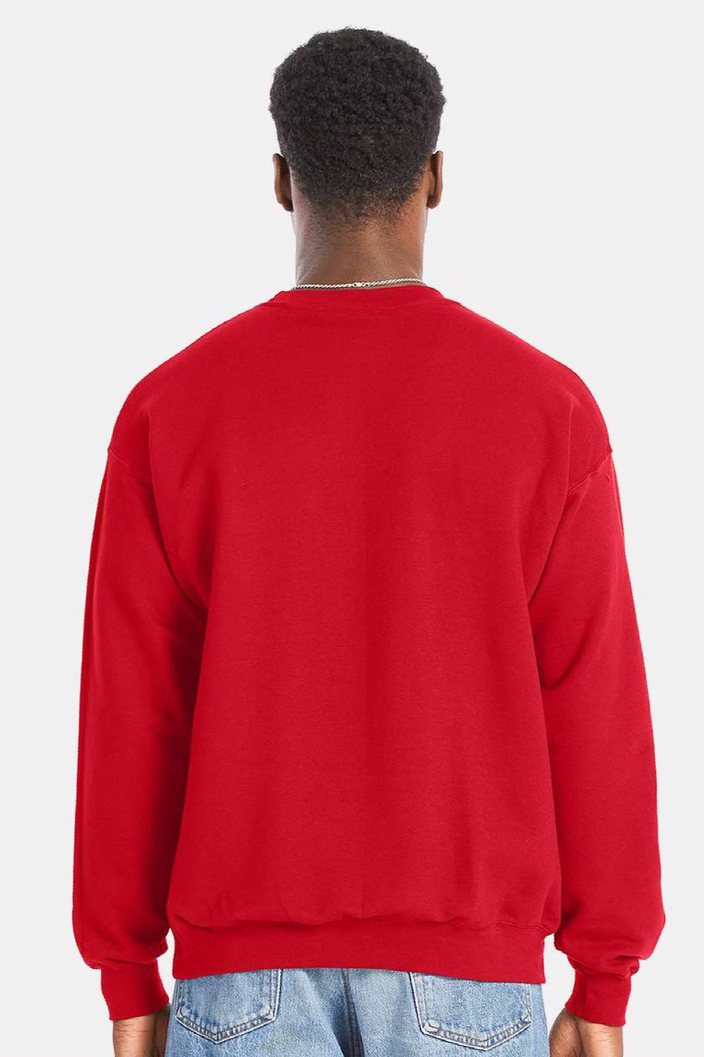Hanes RS160 Mens Perfect Sweats Crewneck Sweatshirt Athletic Red Model Back