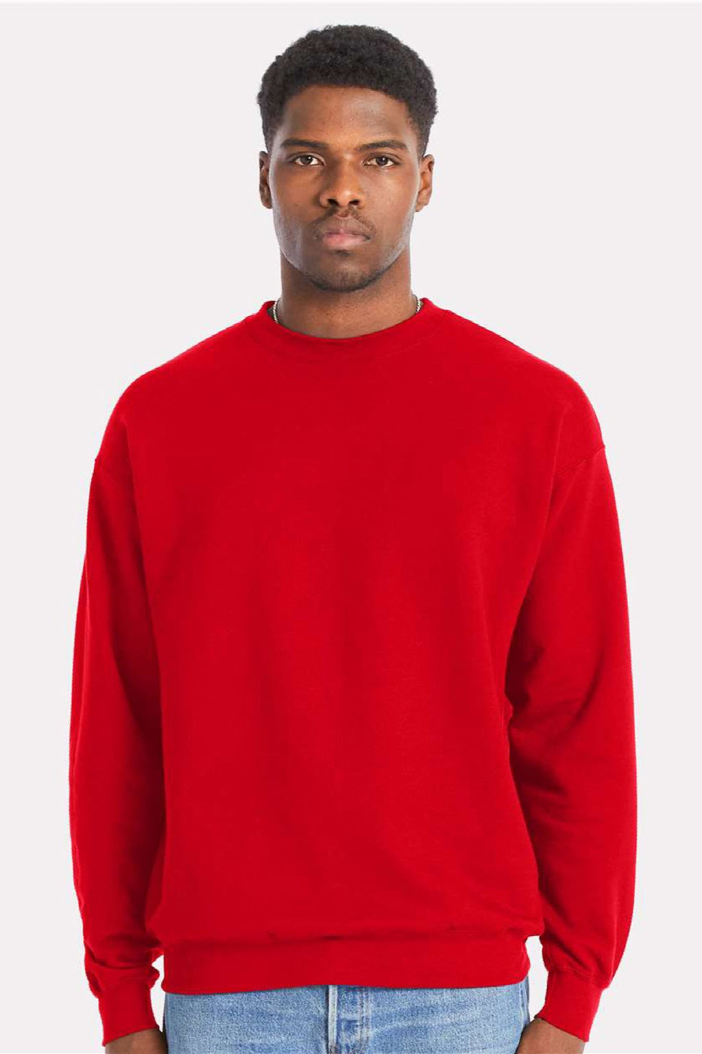 Hanes RS160 Mens Perfect Sweats Crewneck Sweatshirt Athletic Red Model Front