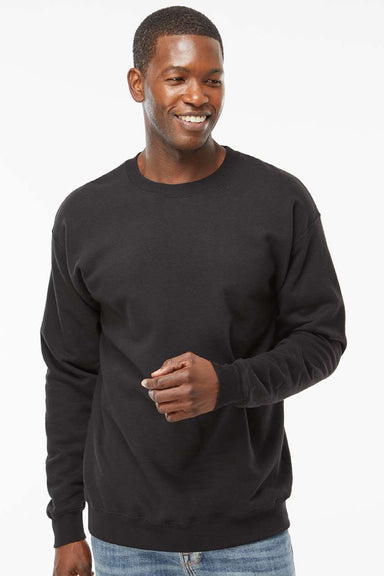 Hanes RS160 Mens Perfect Sweats Crewneck Sweatshirt Black Model Front