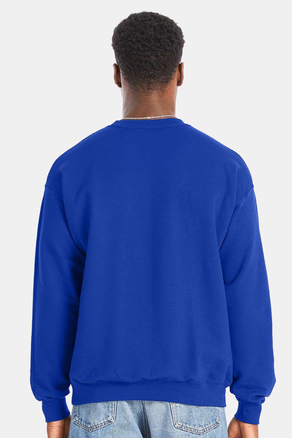 Hanes RS160 Mens Perfect Sweats Crewneck Sweatshirt Deep Royal Blue Model Back